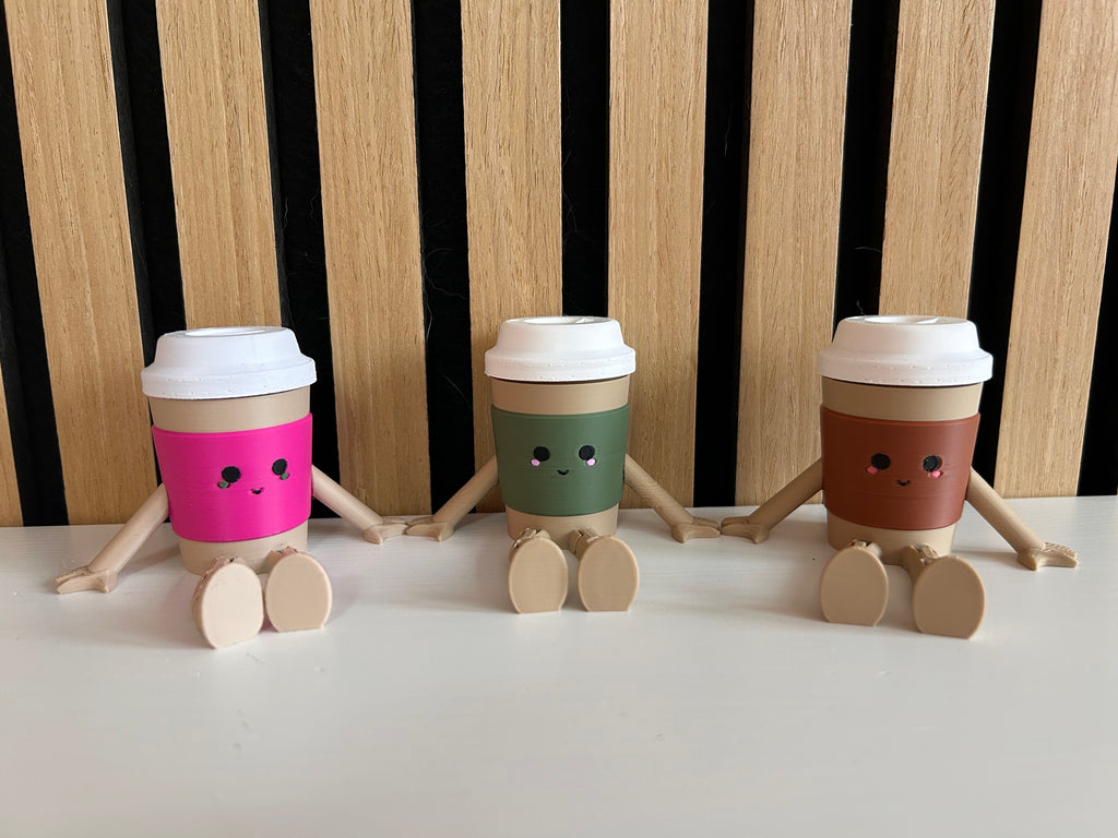 Latte Macchiato Becher-Figuren in Pink, Grün und Braun – 3er Set