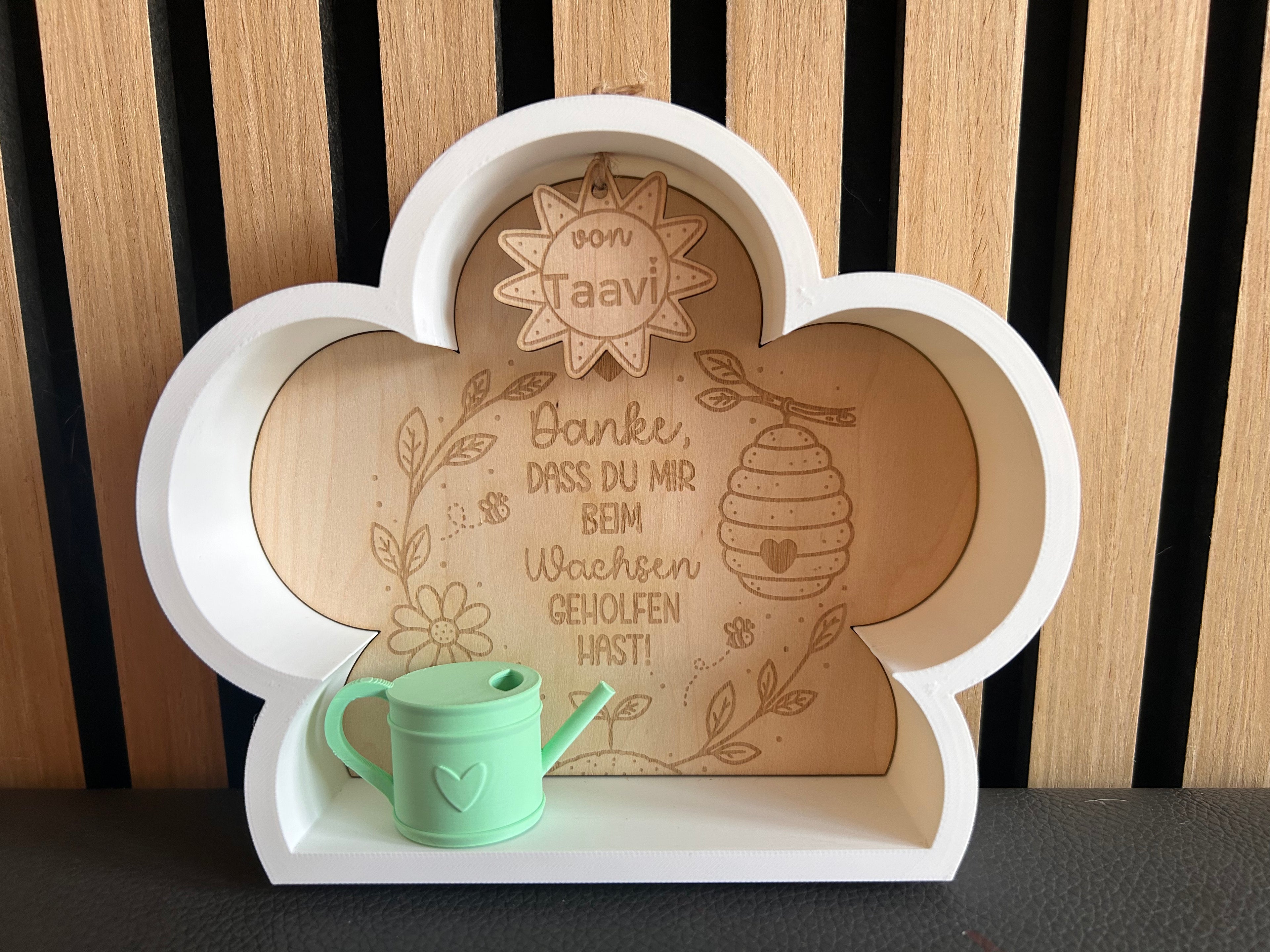 Personalisierte Blumen-Wanddeko mit Lasergravur – Erzieherin Geschenkset