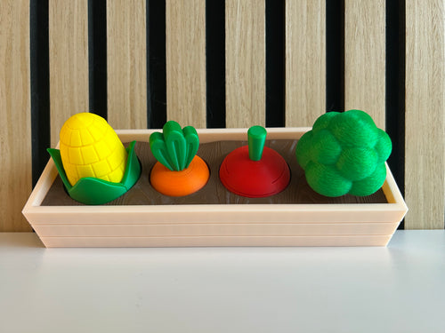 3D-gedrucktes Gemüse-Set im Pflanzkasten – Mais, Karotte, Tomate, Brokkoli